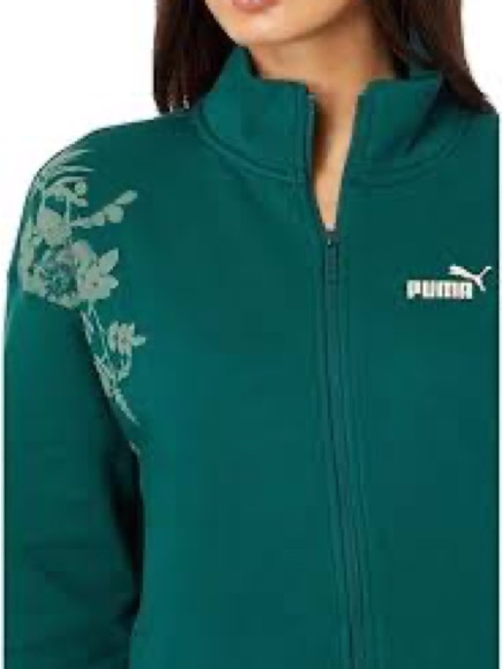 Puma Women’s Teal Full‑Zip Jacket with Floral Accent